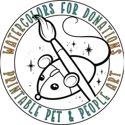 watercolor Watercolors for donations logo representing professional pet artistry and community support.